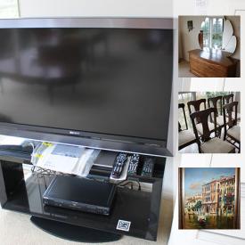 MaxSold Auction: This online auction features Sony Bravia TV, DIning Table and Chairs, Mikassa Serving Pieces, Signed Oil painting, Costume Jewellery, Cedar Chest, Wardrobe, HP Printer, Bed, Occasional Tables and much more!